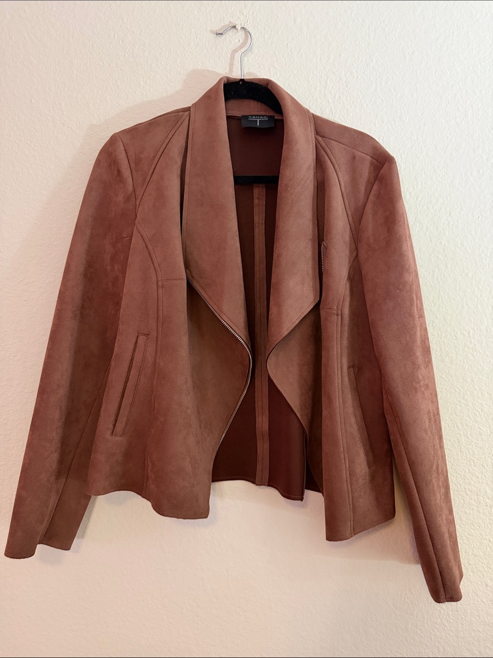 Tahari Dusty Rose Suede Open-Front Jacket